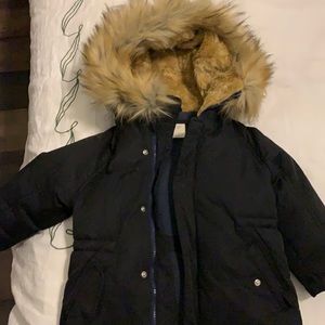 Jcrew down puffer parka - faux fur collar